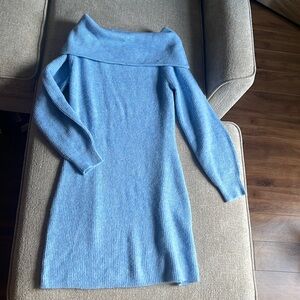 H&M Off the shoulder Blue Mini Wool Dress